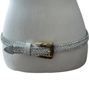 CHIC Belt Womens Medium White Braided Split Leather Gold Buckle VTG 90s